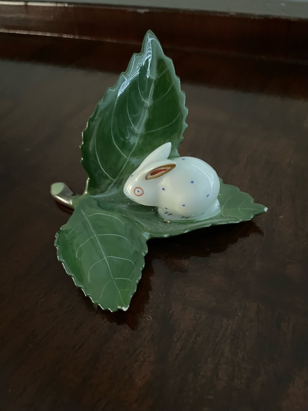 Herend Hungarian porcelain "Bunny on Leaf" figurine,